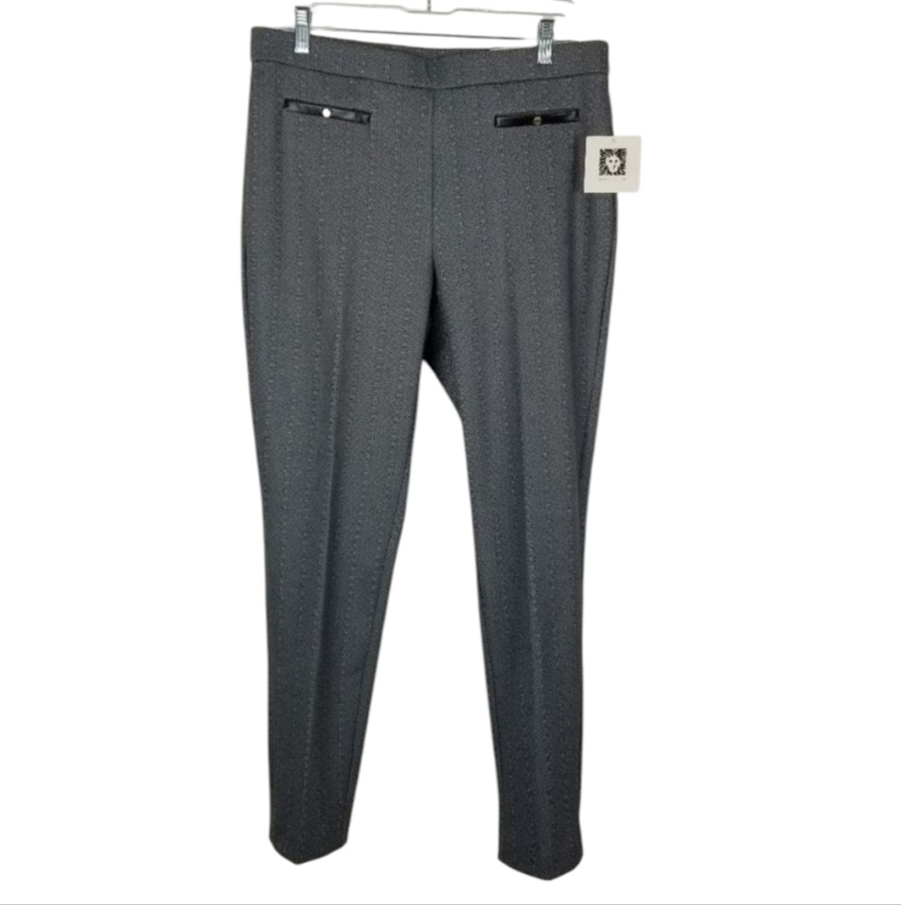 Anne Klein Womens Patterned Trouser Pants Slim Ankle Size Medium Black White New